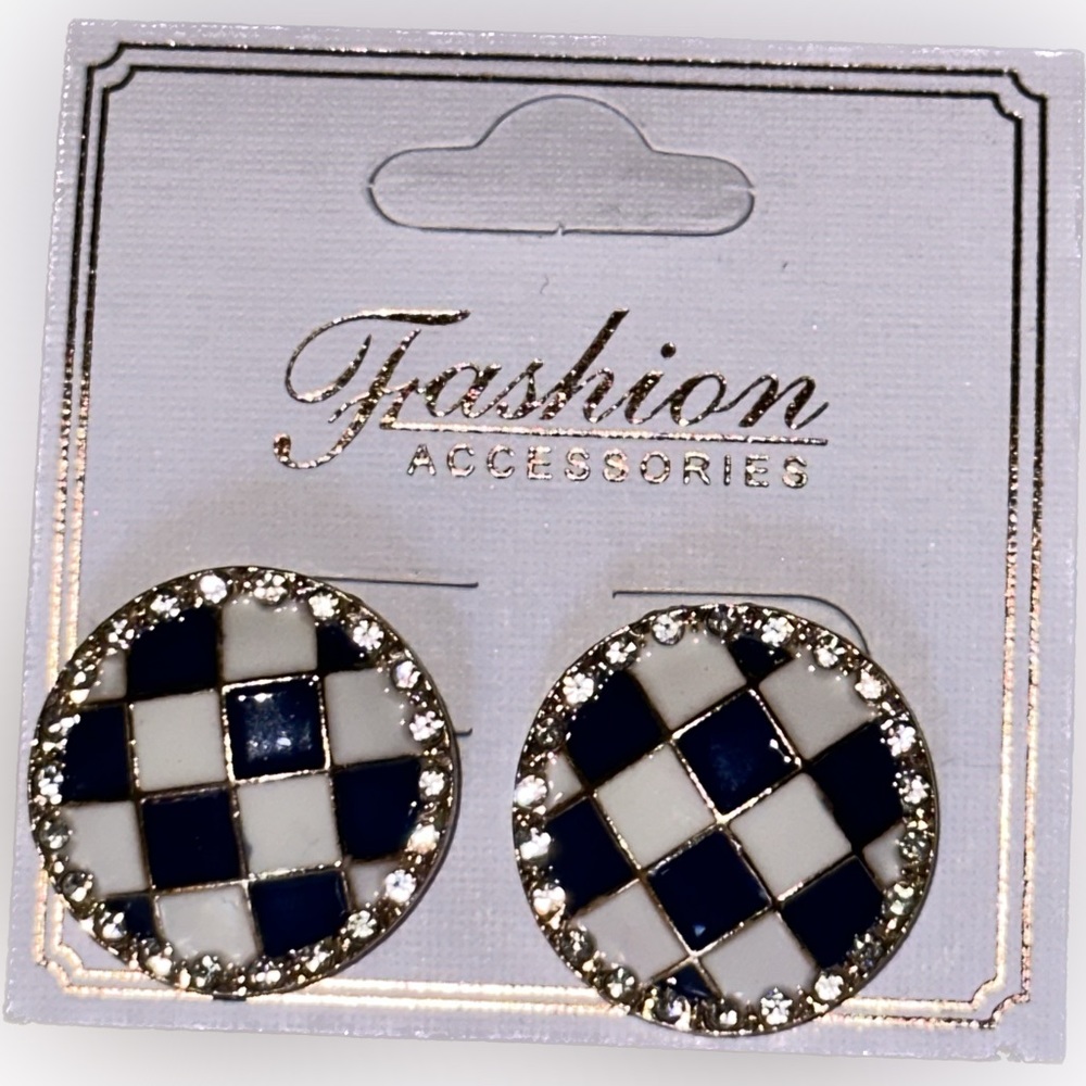 Checkered Blue and White Fashion Earrings